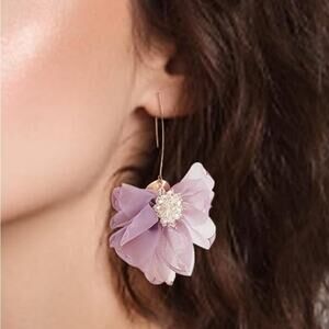 Lavender Flower Fishhook Drop Earrings